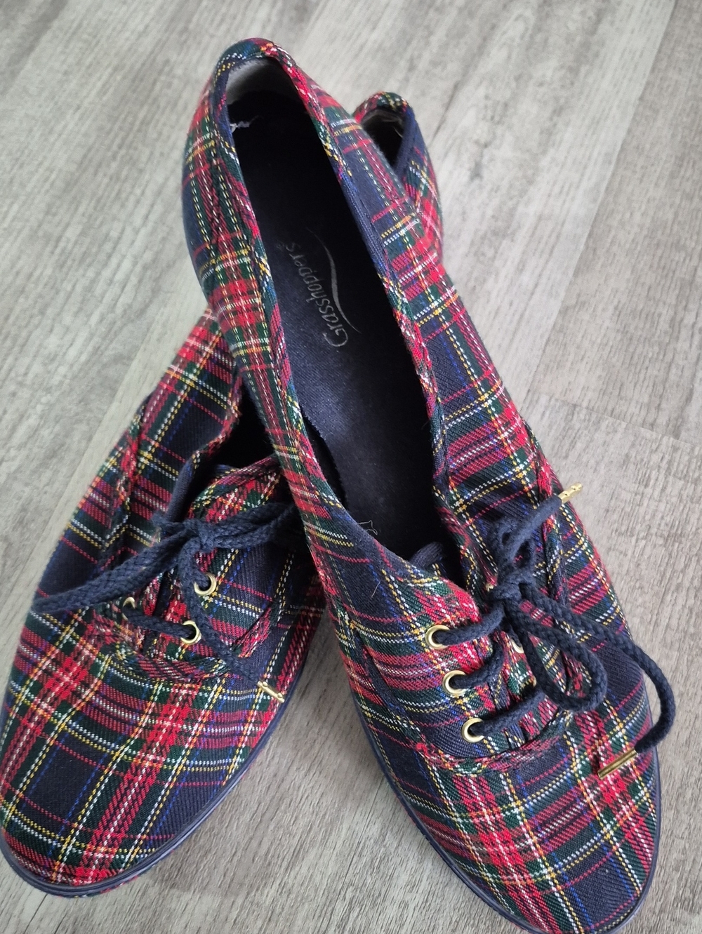 Grasshoppers Red and Navy Plaid Lace-Up Women's Flats